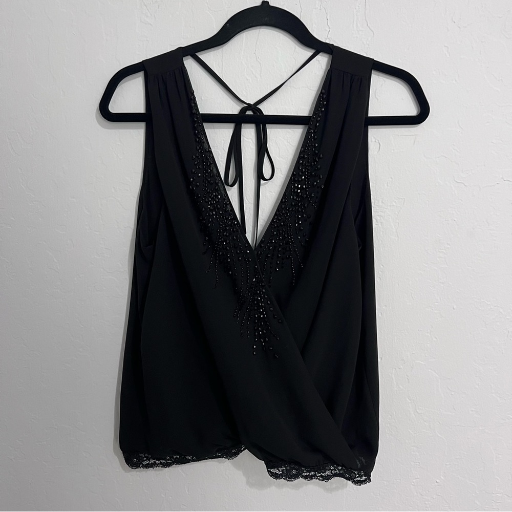 Bebe Beaded Wrap Top Tank Black M